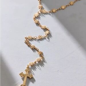 NWT Urban Outfitters Adelia Cross Pendant Lariat Necklace - Gold